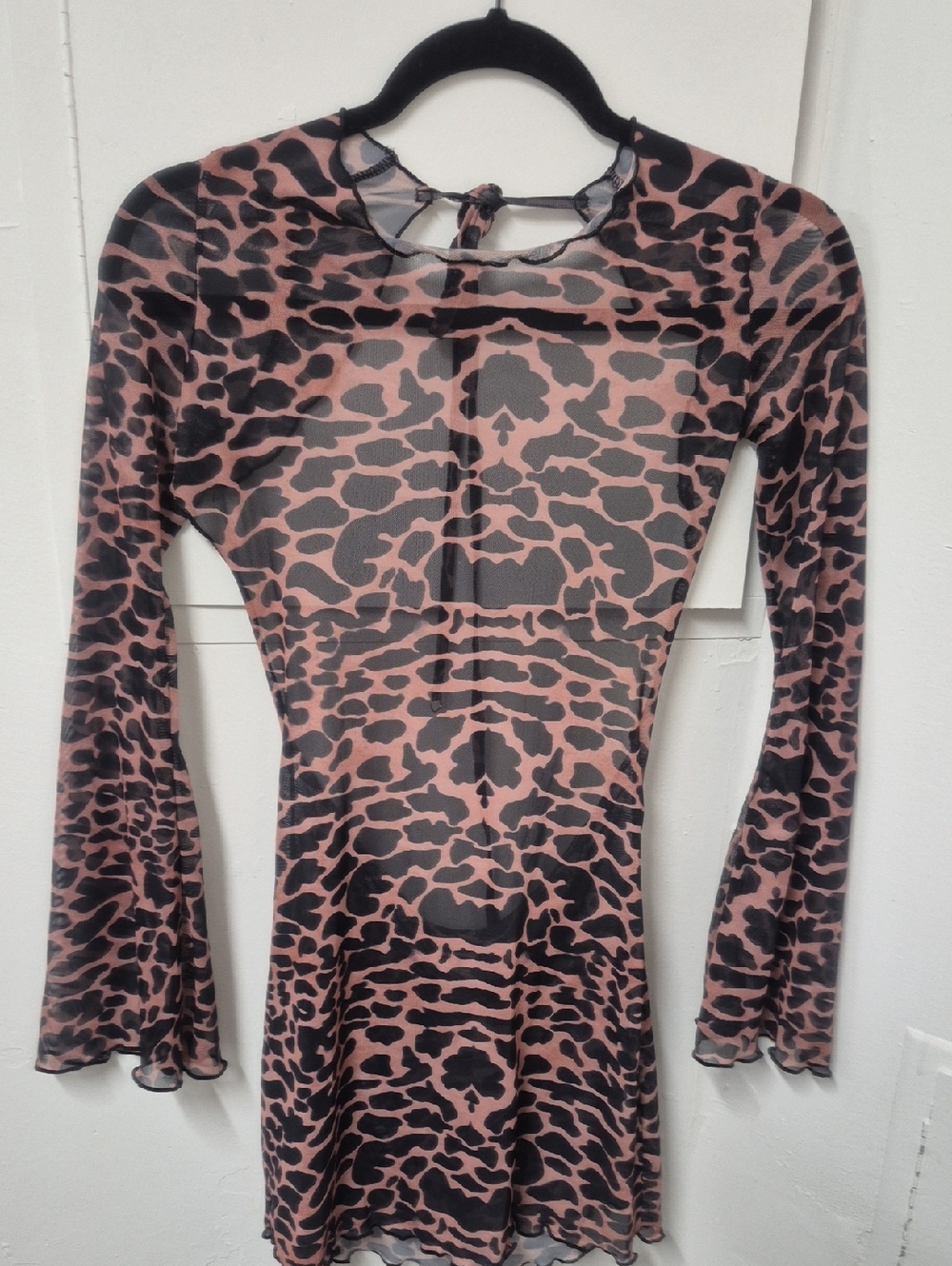 Backless Pink/Black Animal Print Mesh Dress